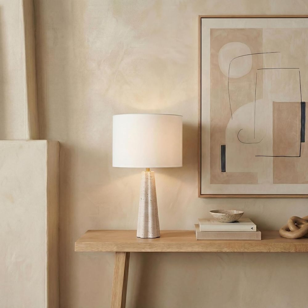 Home Office Desks - Lampa stołowa 25-calowa z trawertynu/biała z