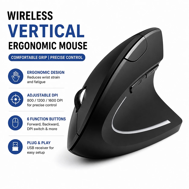 Home Office Gear - Akumulatorowa pionowa mysz gamingowa do MacBooka,