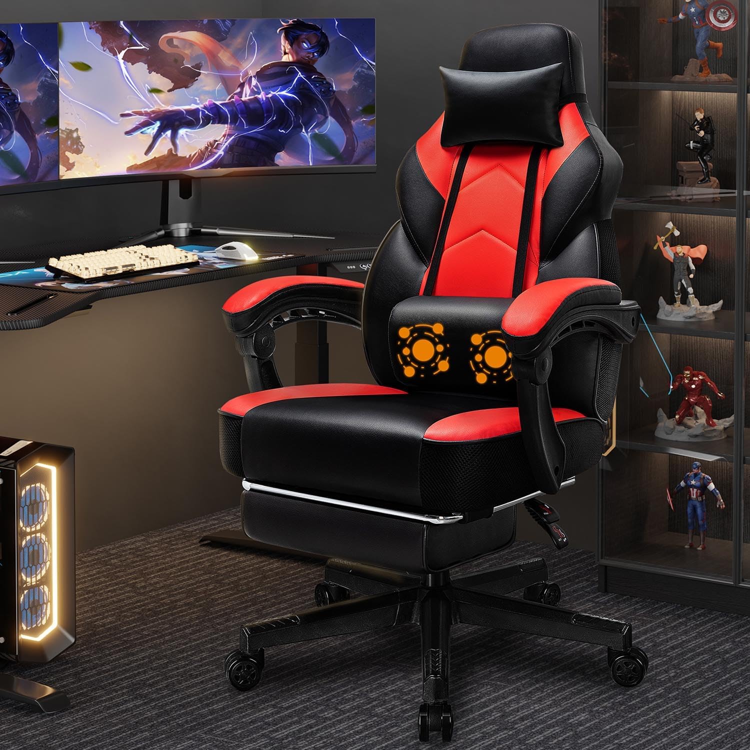 Home Office Chair - Krzesło gamingowe z podnóżkiem, masażem i